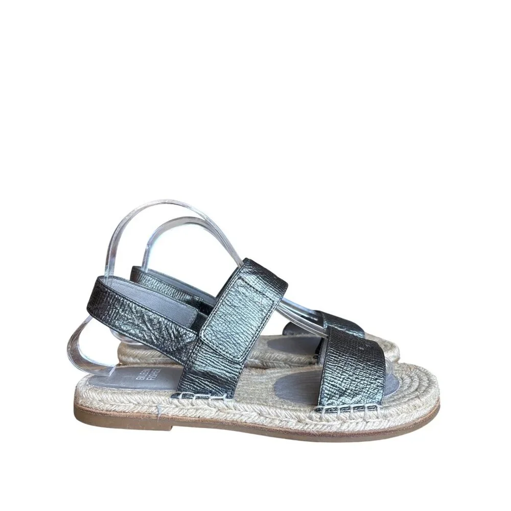 Eileen Fisher Max Metallic Leather Bronze‎ Size 8.5 Espadrille Sandal Adj Strap